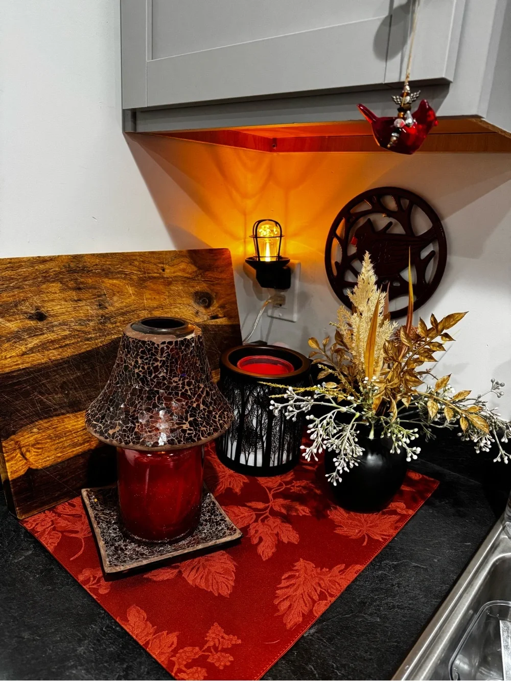 Home Holiday Red Decorative Candle Holder with Gold Accent